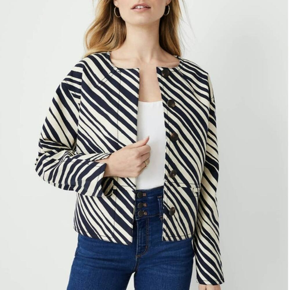 Ann Taylor Zebra Stripe Cocoon Jacket Size L